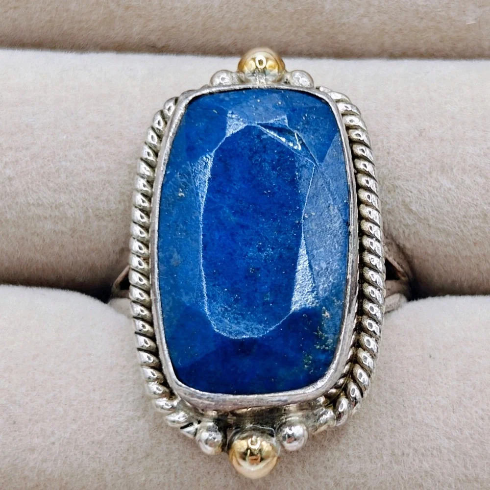 Artisan Sterling Silver 925 Faceted Lapis Lazuli Statement Ring Size 6